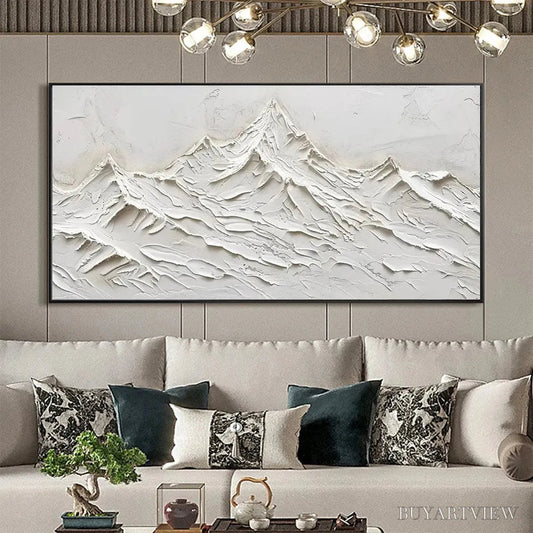 BUYARTVIEW White Mountains – Textured Minimalist Abstract Mountain Painting in White - image 2