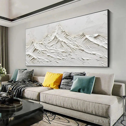 BUYARTVIEW White Mountains – Textured Minimalist Abstract Mountain Painting in White - image 4