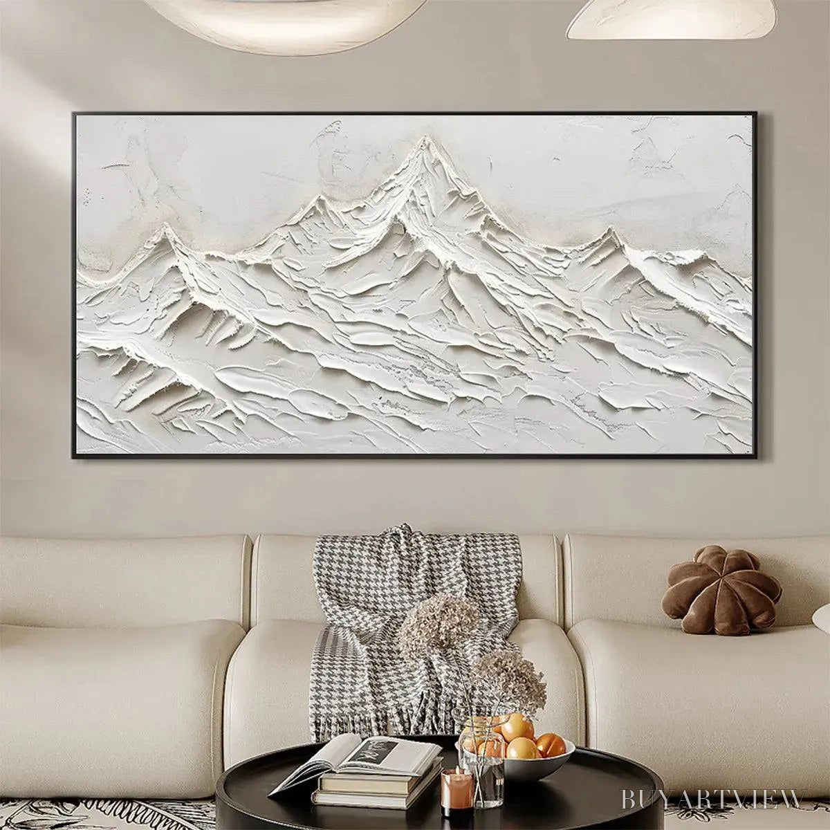 BUYARTVIEW White Mountains – Textured Minimalist Abstract Mountain Painting in White - image 6