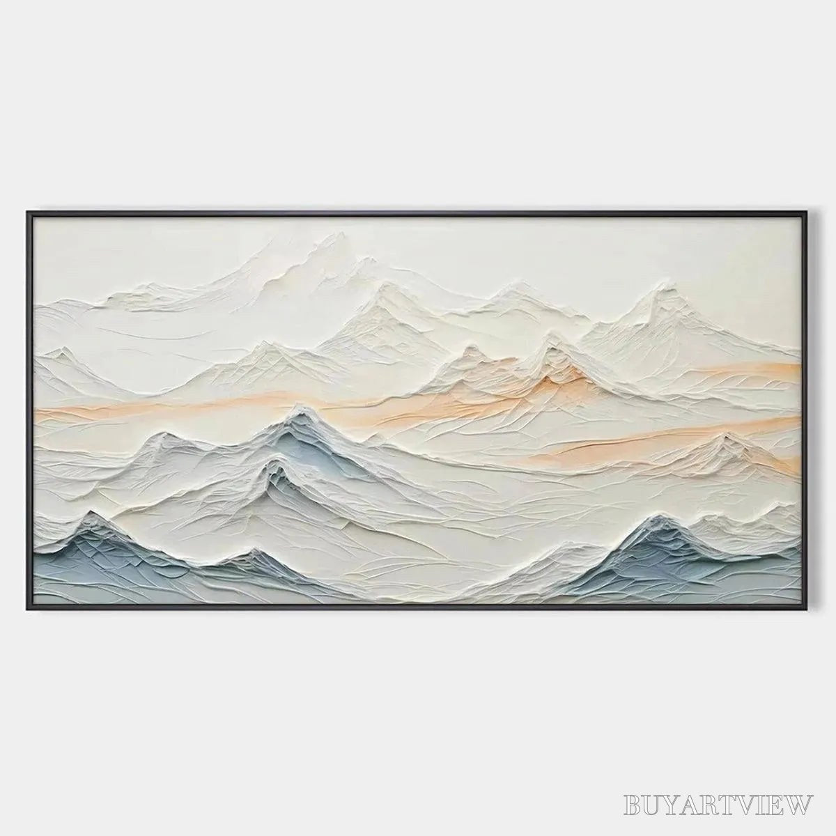 BUYARTVIEW Tranquil Peaks – Textured Abstract Mountain Landscape Painting in Beige and Blue - image 1