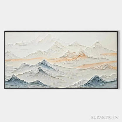 BUYARTVIEW Tranquil Peaks – Textured Abstract Mountain Landscape Painting in Beige and Blue - image 1