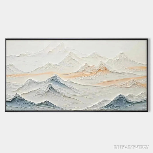 BUYARTVIEW Tranquil Peaks – Textured Abstract Mountain Landscape Painting in Beige and Blue - image 1