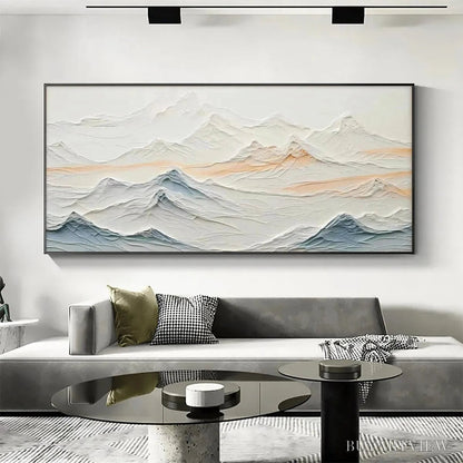BUYARTVIEW Tranquil Peaks – Textured Abstract Mountain Landscape Painting in Beige and Blue - image 2