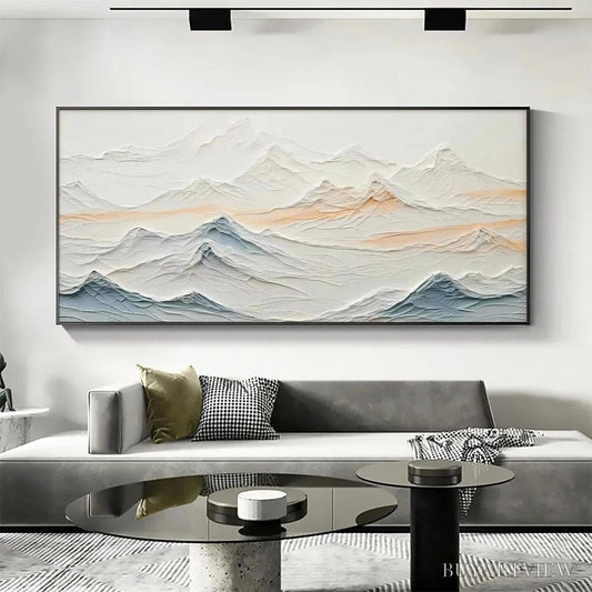 BUYARTVIEW Tranquil Peaks – Textured Abstract Mountain Landscape Painting in Beige and Blue - image 2