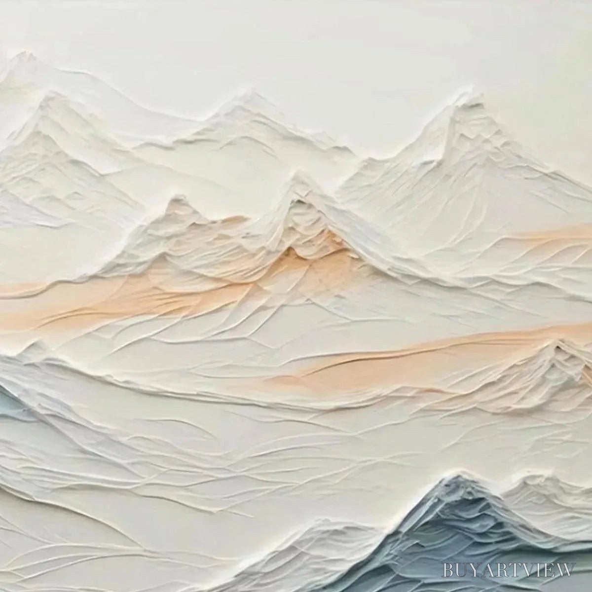BUYARTVIEW Tranquil Peaks – Textured Abstract Mountain Landscape Painting in Beige and Blue - image 3