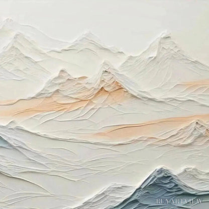 BUYARTVIEW Tranquil Peaks – Textured Abstract Mountain Landscape Painting in Beige and Blue - image 3