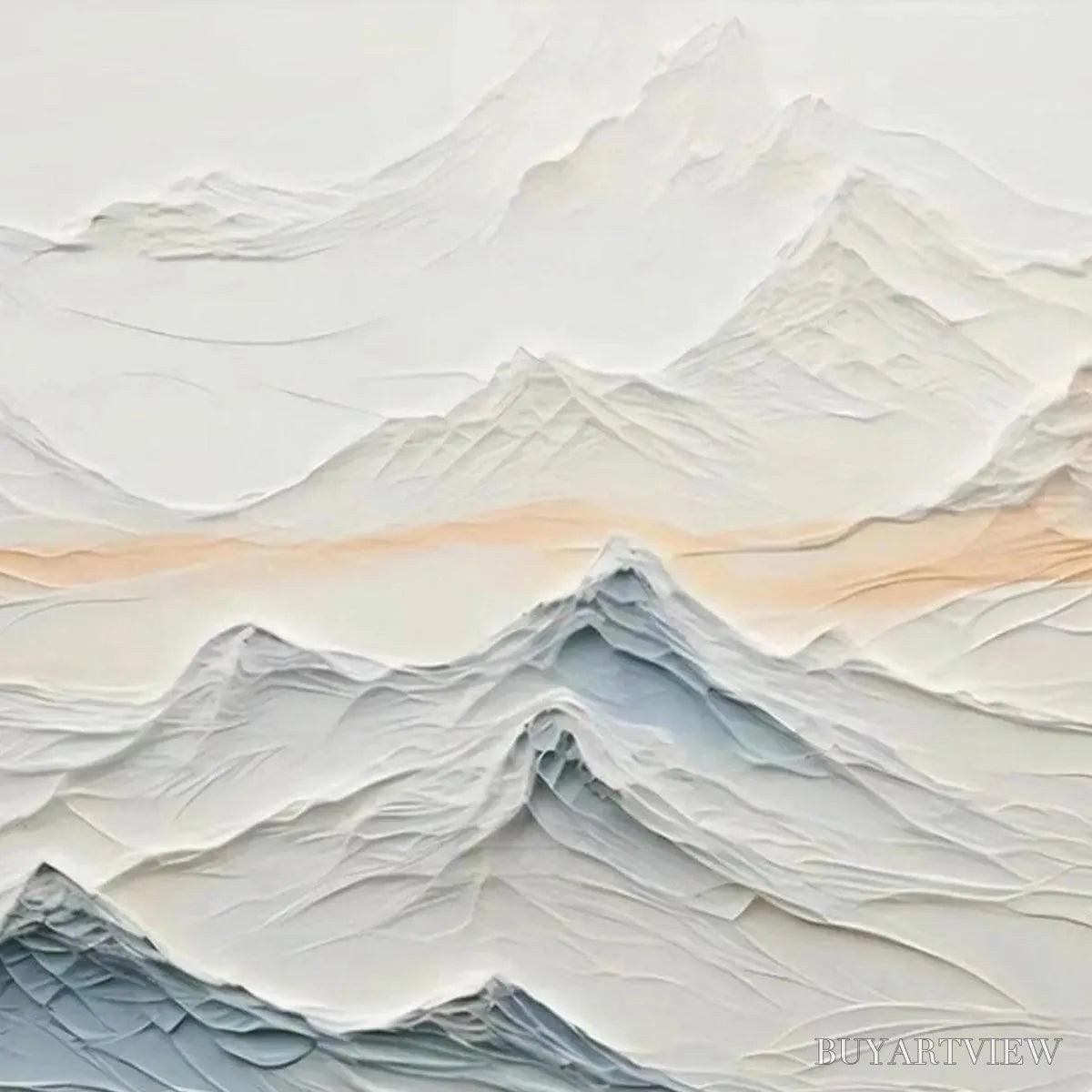 BUYARTVIEW Tranquil Peaks – Textured Abstract Mountain Landscape Painting in Beige and Blue - image 5