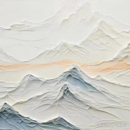 BUYARTVIEW Tranquil Peaks – Textured Abstract Mountain Landscape Painting in Beige and Blue - image 5