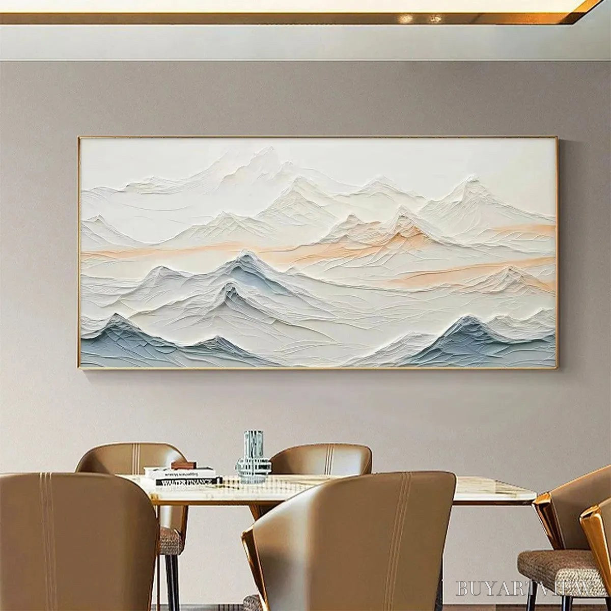 BUYARTVIEW Tranquil Peaks – Textured Abstract Mountain Landscape Painting in Beige and Blue - image 6
