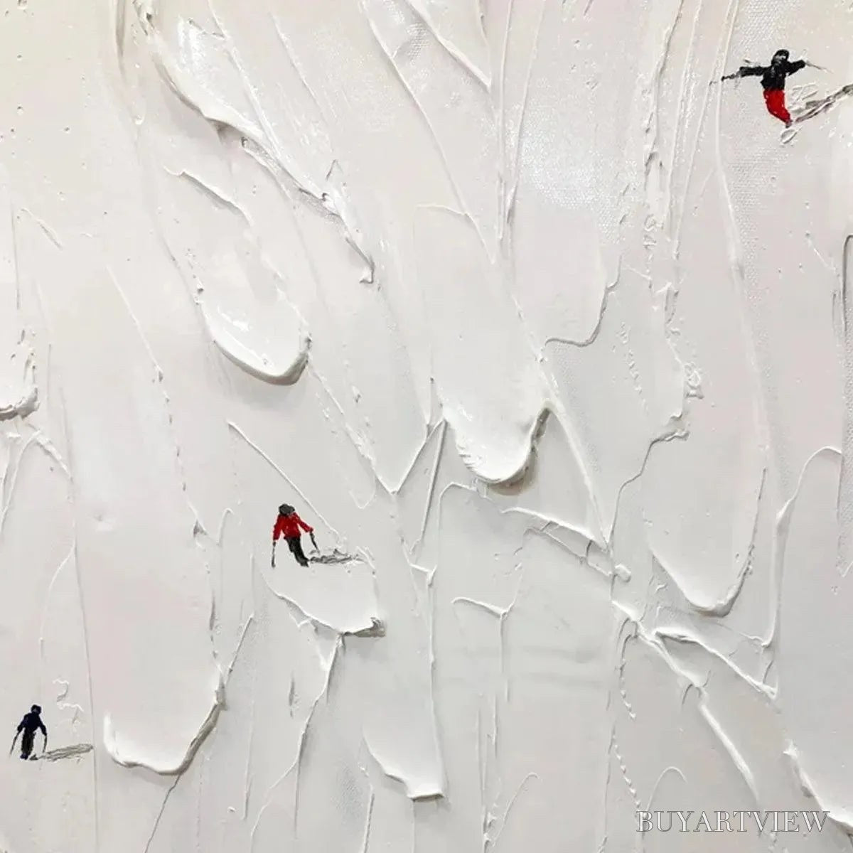 BUYARTVIEW Alpine Ski – Textured Minimalist Ski Scene Painting in Black and White - image 3