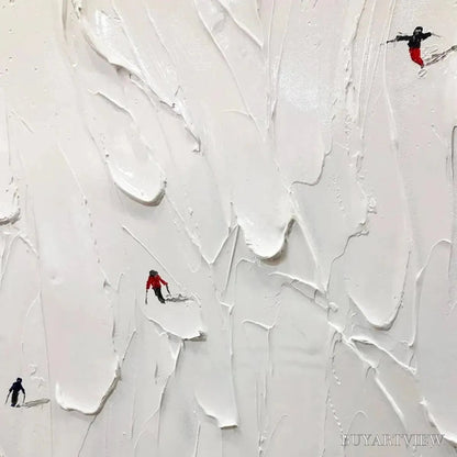 BUYARTVIEW Alpine Ski – Textured Minimalist Ski Scene Painting in Black and White - image 3