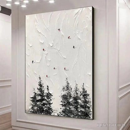 BUYARTVIEW Alpine Ski – Textured Minimalist Ski Scene Painting in Black and White - image 4