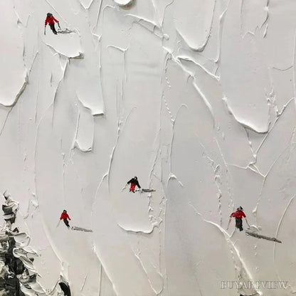 BUYARTVIEW Alpine Ski – Textured Minimalist Ski Scene Painting in Black and White - image 6