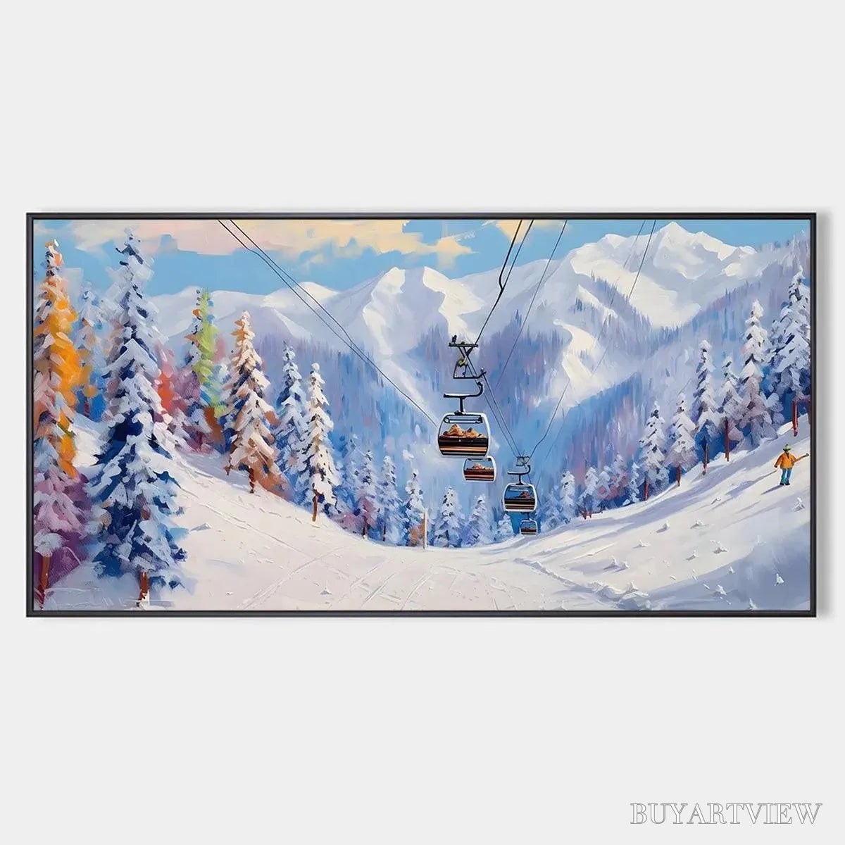 BUYARTVIEW Snowy Slopes – Panoramic Ski Resort Landscape Painting - image 1