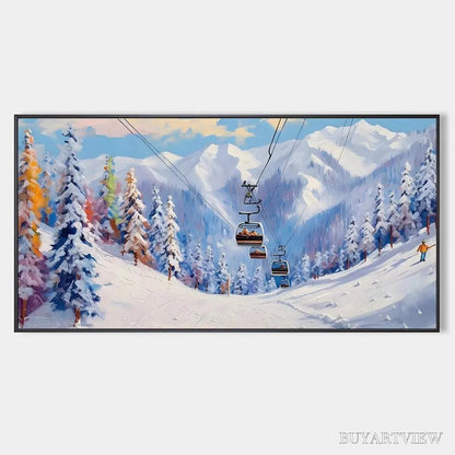 BUYARTVIEW Snowy Slopes – Panoramic Ski Resort Landscape Painting - image 1