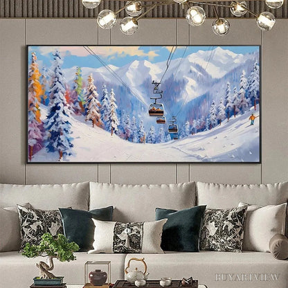 BUYARTVIEW Snowy Slopes – Panoramic Ski Resort Landscape Painting - image 2