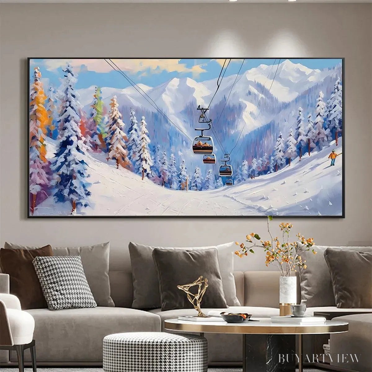BUYARTVIEW Snowy Slopes – Panoramic Ski Resort Landscape Painting - image 4