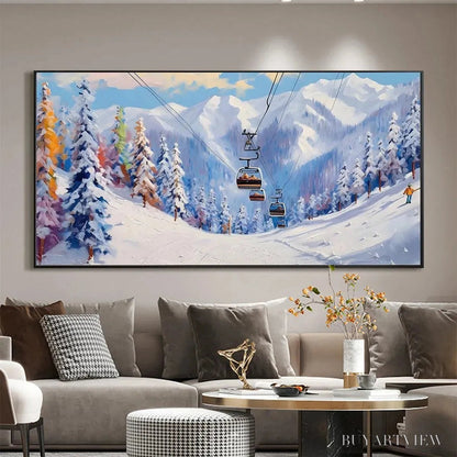 BUYARTVIEW Snowy Slopes – Panoramic Ski Resort Landscape Painting - image 4