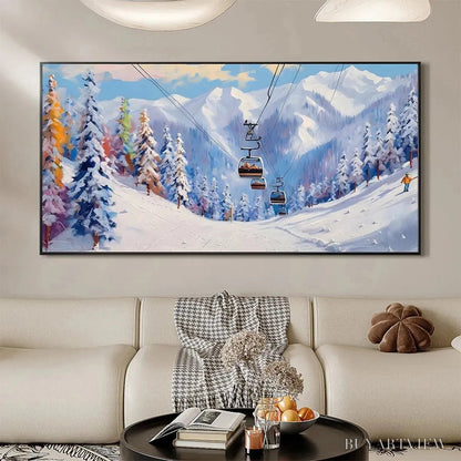BUYARTVIEW Snowy Slopes – Panoramic Ski Resort Landscape Painting - image 5