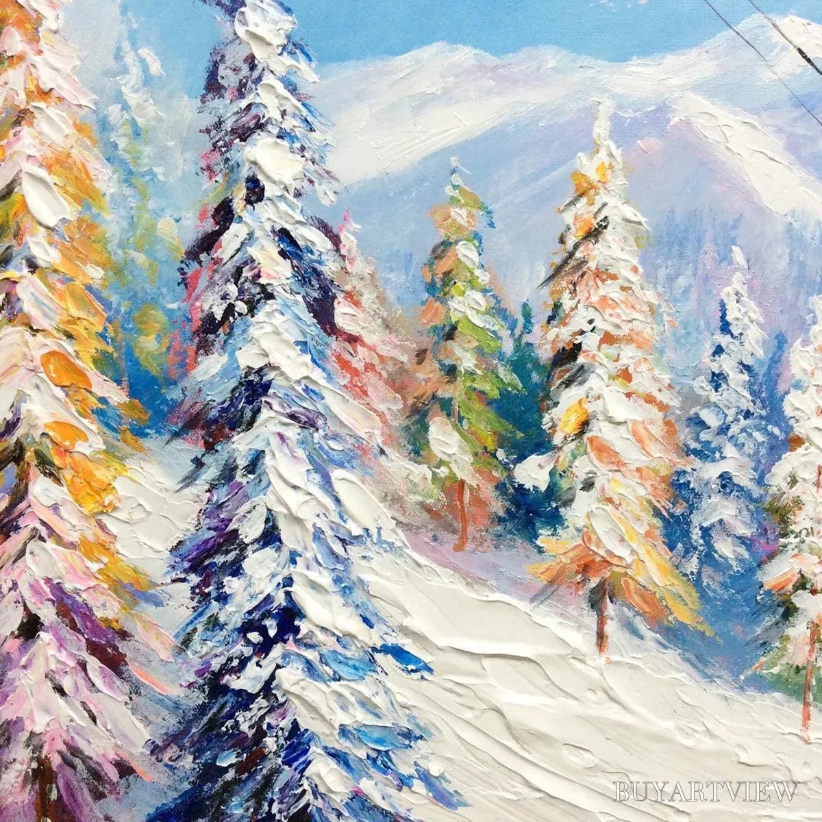 BUYARTVIEW Snowy Slopes – Panoramic Ski Resort Landscape Painting - image 6