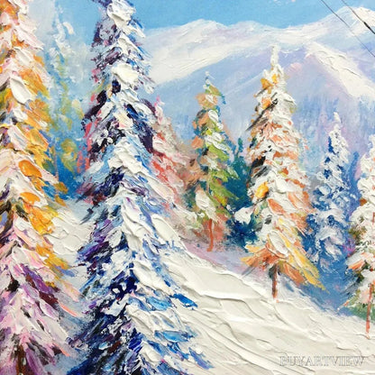 BUYARTVIEW Snowy Slopes – Panoramic Ski Resort Landscape Painting - image 6