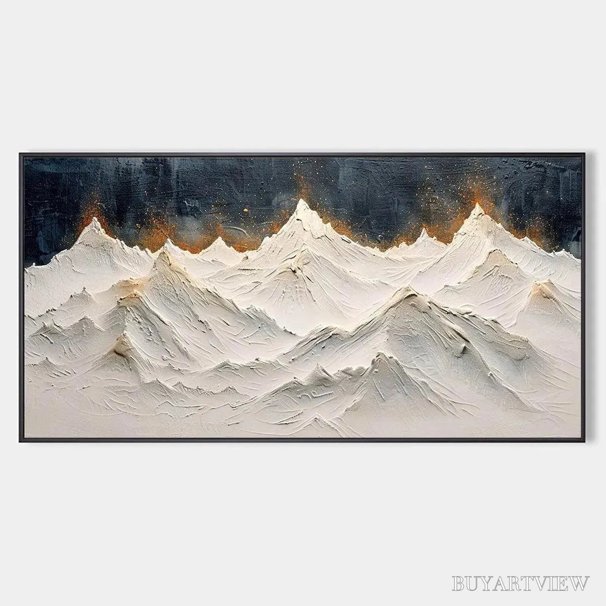 BUYARTVIEW Snowy Peaks – Textured White and Gold Mountain Painting - image 1