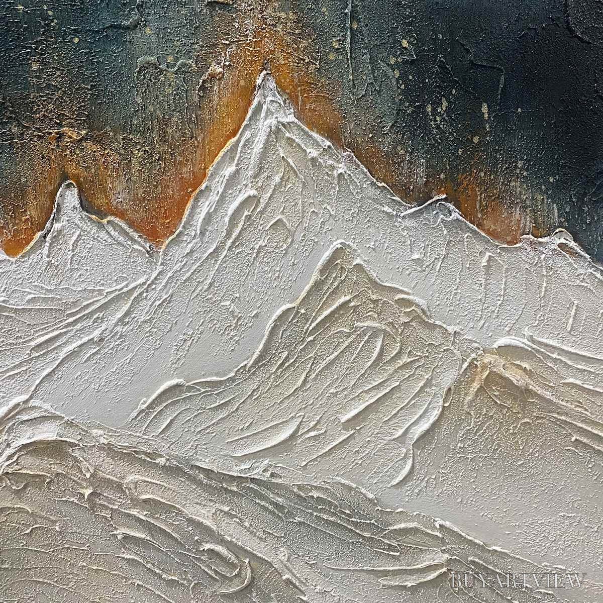 BUYARTVIEW Snowy Peaks – Textured White and Gold Mountain Painting - image 2
