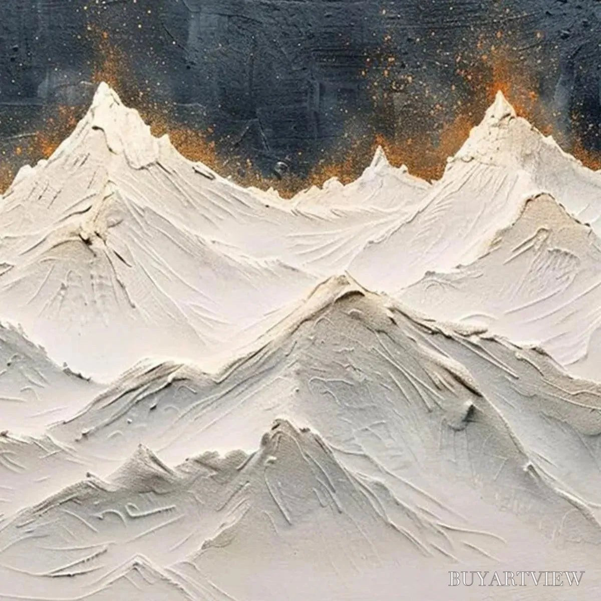 BUYARTVIEW Snowy Peaks – Textured White and Gold Mountain Painting - image 3
