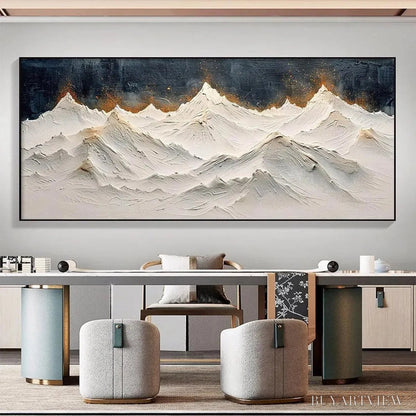 BUYARTVIEW Snowy Peaks – Textured White and Gold Mountain Painting - image 4