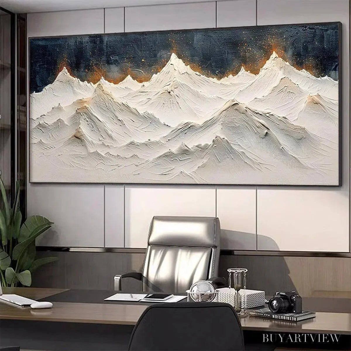 BUYARTVIEW Snowy Peaks – Textured White and Gold Mountain Painting - image 6