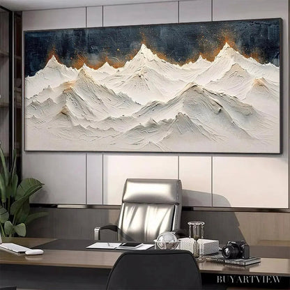 BUYARTVIEW Snowy Peaks – Textured White and Gold Mountain Painting - image 6