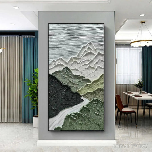 BUYARTVIEW Jade Peak – Textured Green and White Mountain Landscape Painting - image 2