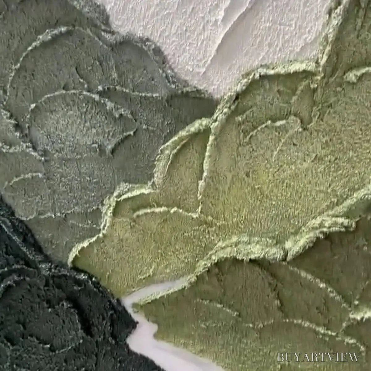 BUYARTVIEW Jade Peak – Textured Green and White Mountain Landscape Painting - image 3