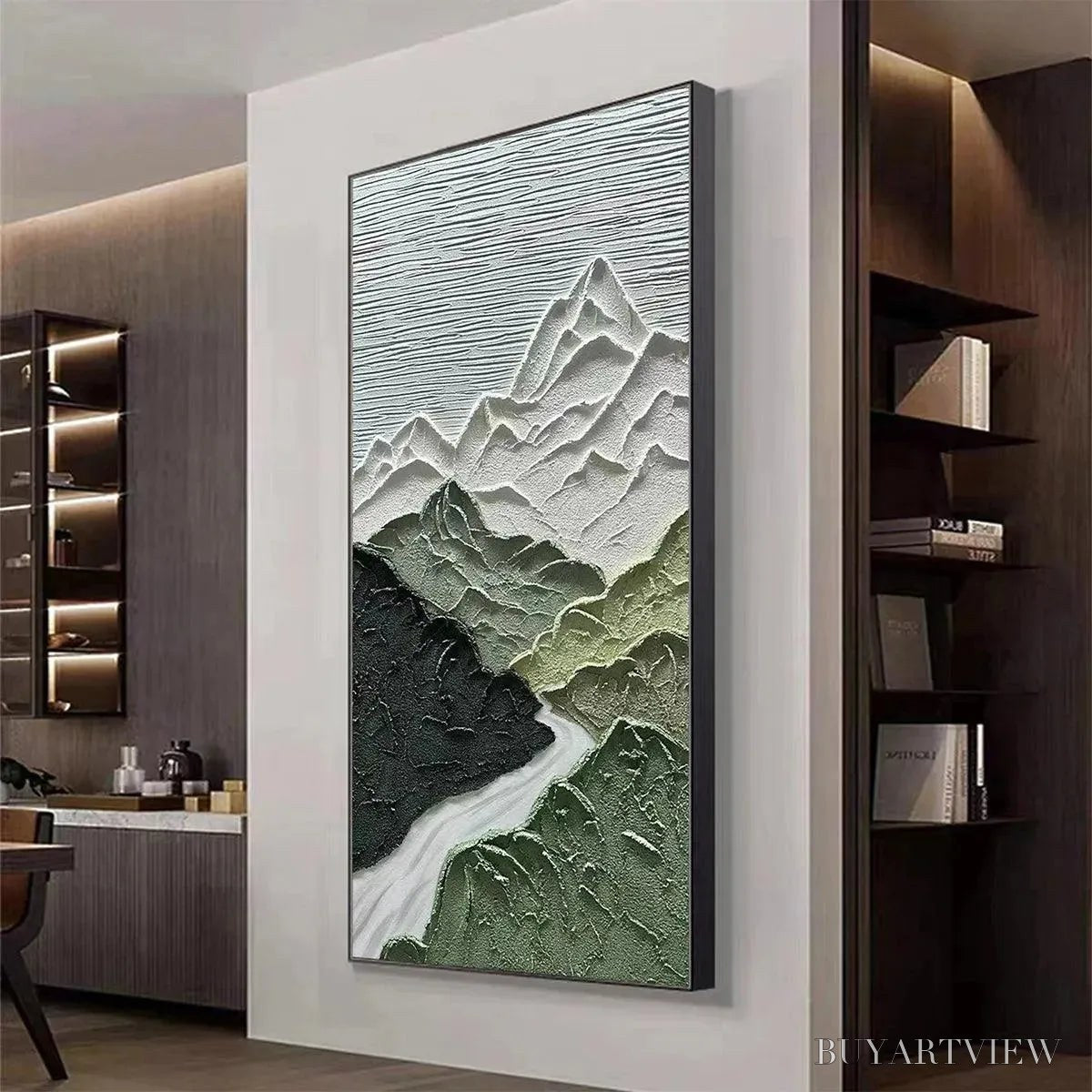BUYARTVIEW Jade Peak – Textured Green and White Mountain Landscape Painting - image 4
