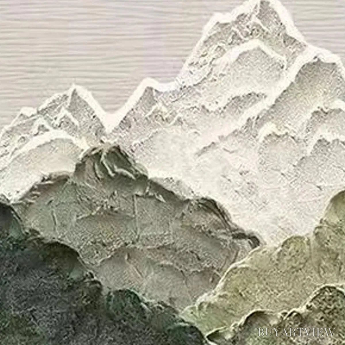 BUYARTVIEW Jade Peak – Textured Green and White Mountain Landscape Painting - image 5