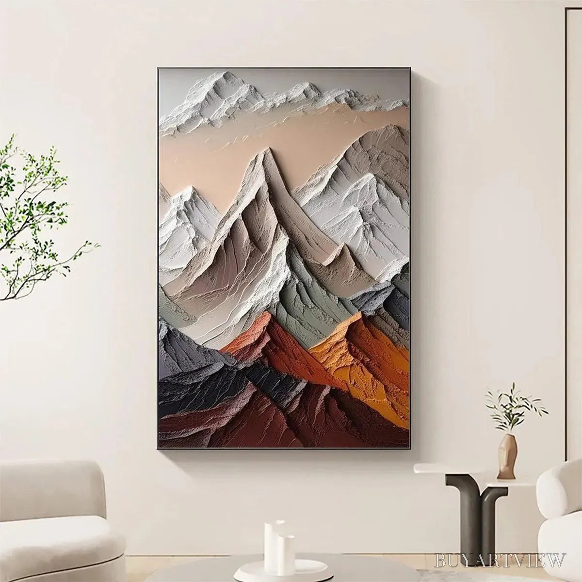 BUYARTVIEW Majestic Peaks – Textured Impasto Mountain Landscape Painting in Earthy Tones - image 2