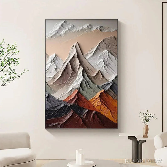 BUYARTVIEW Majestic Peaks – Textured Impasto Mountain Landscape Painting in Earthy Tones - image 2