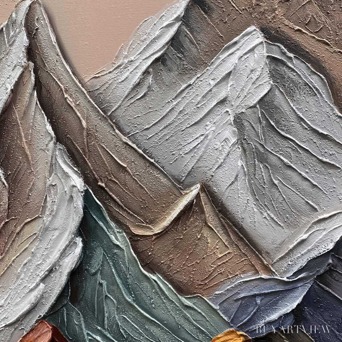 BUYARTVIEW Majestic Peaks – Textured Impasto Mountain Landscape Painting in Earthy Tones - image 3