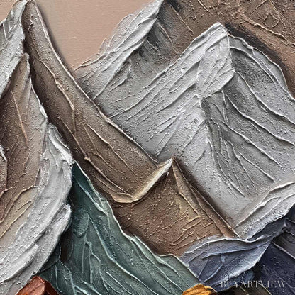 BUYARTVIEW Majestic Peaks – Textured Impasto Mountain Landscape Painting in Earthy Tones - image 3