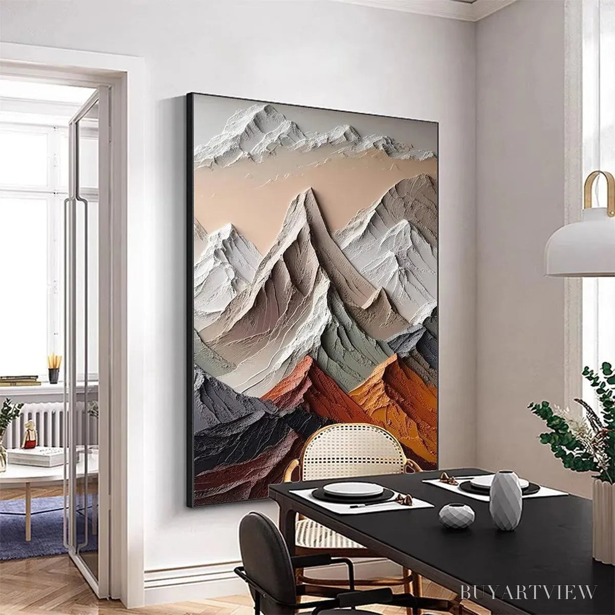 BUYARTVIEW Majestic Peaks – Textured Impasto Mountain Landscape Painting in Earthy Tones - image 4