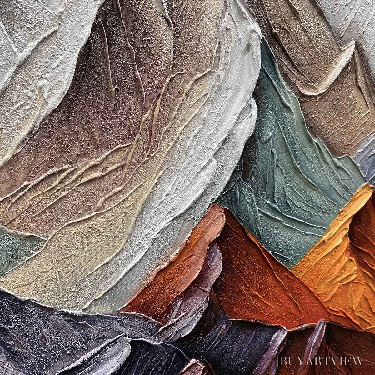 BUYARTVIEW Majestic Peaks – Textured Impasto Mountain Landscape Painting in Earthy Tones - image 5