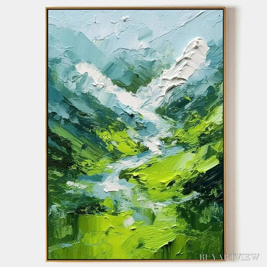 BUYARTVIEW Emerald Valley – Textured Green Abstract Mountain Landscape Painting - image 1