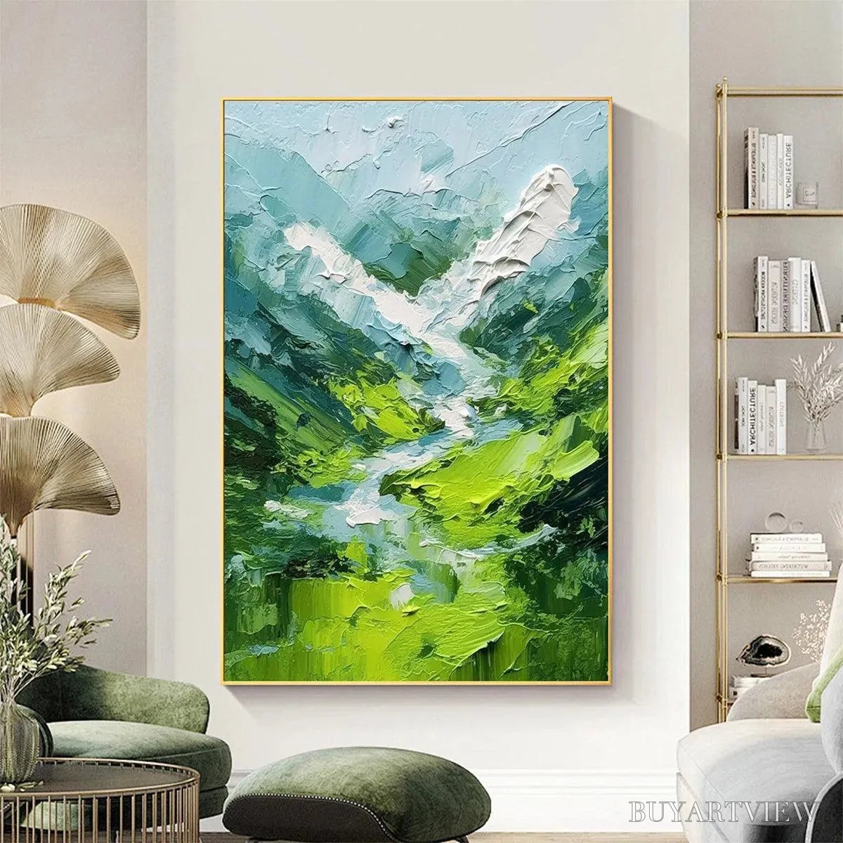 BUYARTVIEW Emerald Valley – Textured Green Abstract Mountain Landscape Painting - image 2