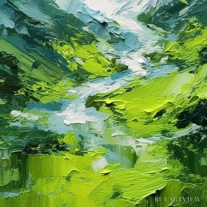 BUYARTVIEW Emerald Valley – Textured Green Abstract Mountain Landscape Painting - image 3