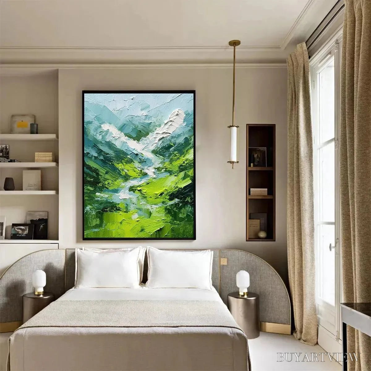 BUYARTVIEW Emerald Valley – Textured Green Abstract Mountain Landscape Painting - image 4