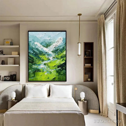 BUYARTVIEW Emerald Valley – Textured Green Abstract Mountain Landscape Painting - image 4