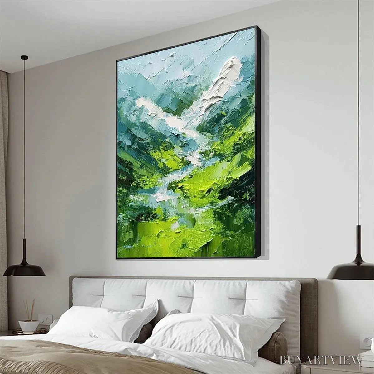 BUYARTVIEW Emerald Valley – Textured Green Abstract Mountain Landscape Painting - image 5