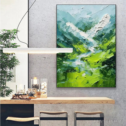 BUYARTVIEW Emerald Valley – Textured Green Abstract Mountain Landscape Painting - image 6