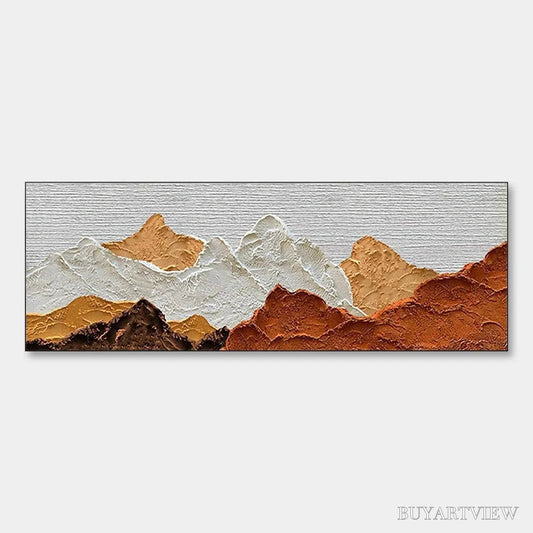 BUYARTVIEW Mountain Peaks – Textured Mountain Range Painting in Brown and White - image 1