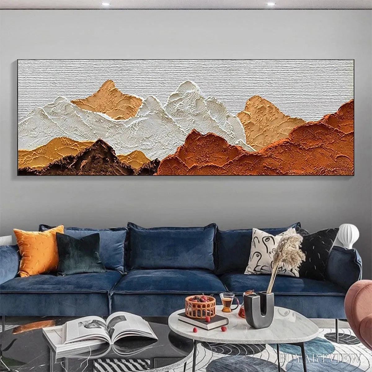 BUYARTVIEW Mountain Peaks – Textured Mountain Range Painting in Brown and White - image 4
